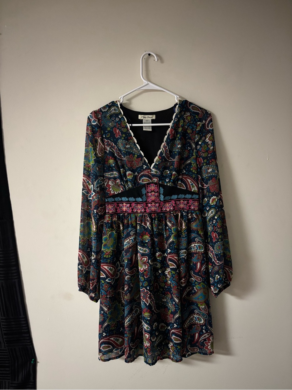 Flying Tomato Paisley Boho Babydoll Dress Size M | Embroidered Empire Waist